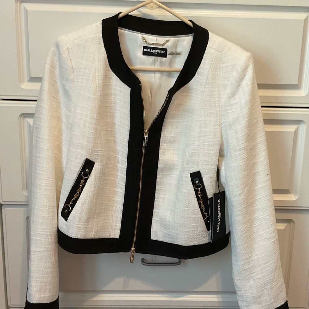 Karl Lagerfeld White and Black Cropped Blazer